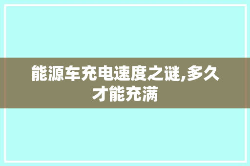 能源车充电速度之谜,多久才能充满