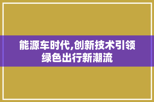 能源车时代,创新技术引领绿色出行新潮流
