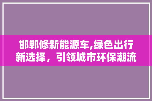 邯郸修新能源车,绿色出行新选择，引领城市环保潮流