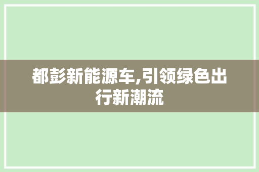 都彭新能源车,引领绿色出行新潮流