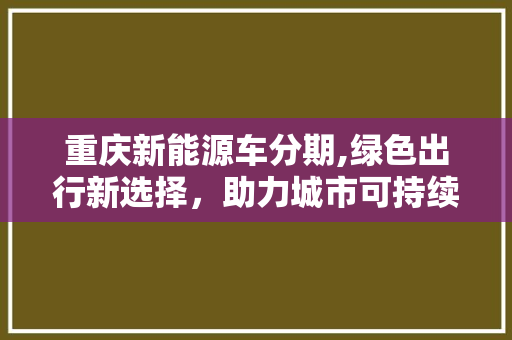 重庆新能源车分期,绿色出行新选择，助力城市可持续发展