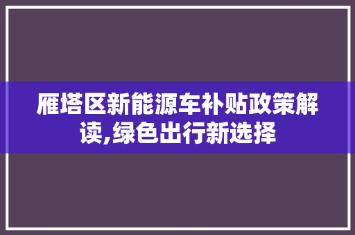雁塔区新能源车补贴政策解读,绿色出行新选择