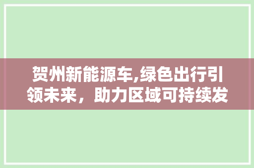 贺州新能源车,绿色出行引领未来，助力区域可持续发展