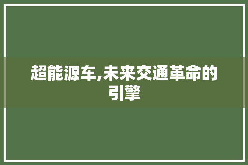 超能源车,未来交通革命的引擎