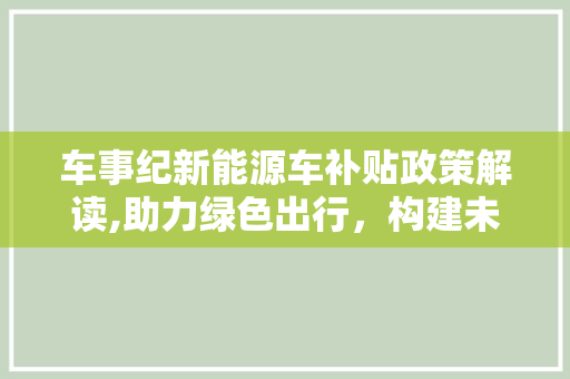 车事纪新能源车补贴政策解读,助力绿色出行，构建未来交通蓝图