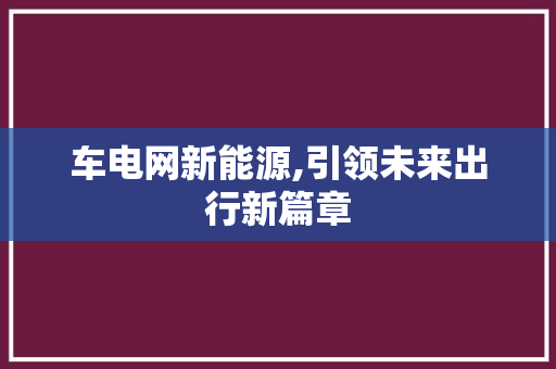 车电网新能源,引领未来出行新篇章
