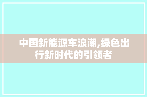 中国新能源车浪潮,绿色出行新时代的引领者