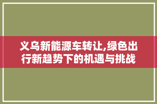 义乌新能源车转让,绿色出行新趋势下的机遇与挑战