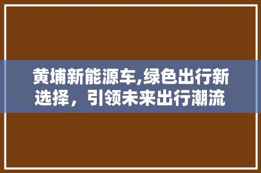 黄埔新能源车,绿色出行新选择，引领未来出行潮流