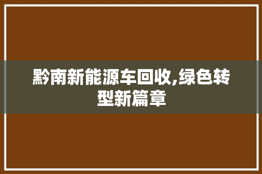 黔南新能源车回收,绿色转型新篇章
