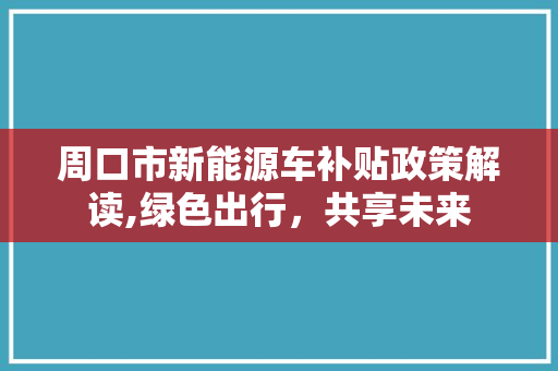 周口市新能源车补贴政策解读,绿色出行，共享未来