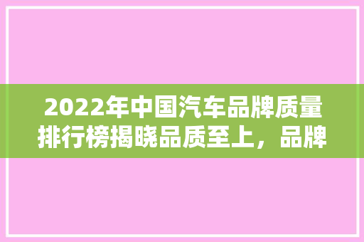 2022年中国汽车品牌质量排行榜揭晓品质至上，品牌崛起