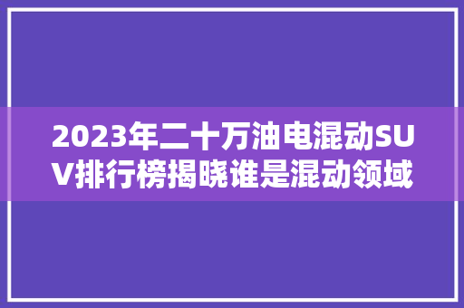 2023年二十万油电混动SUV排行榜揭晓谁是混动领域的佼佼者