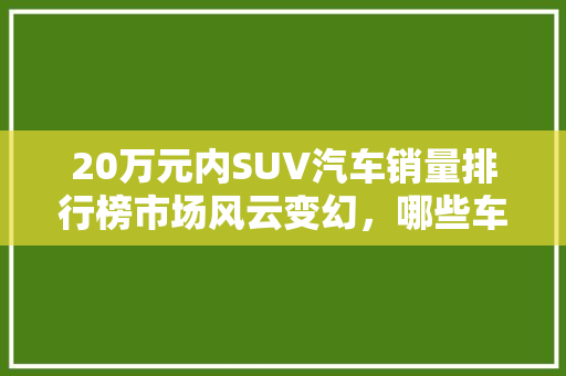 20万元内SUV汽车销量排行榜市场风云变幻，哪些车型脱颖而出