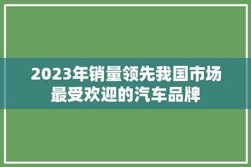 2023年销量领先我国市场最受欢迎的汽车品牌