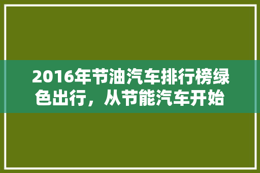 2016年节油汽车排行榜绿色出行，从节能汽车开始
