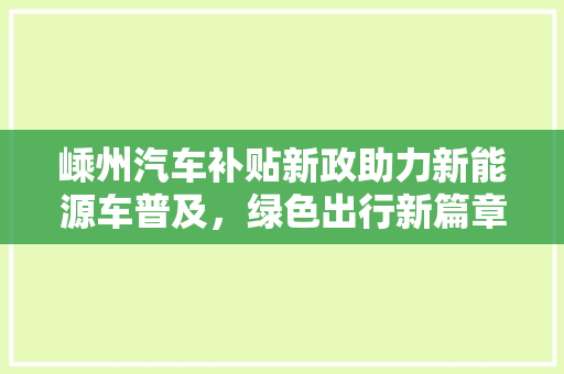 嵊州汽车补贴新政助力新能源车普及，绿色出行新篇章开启