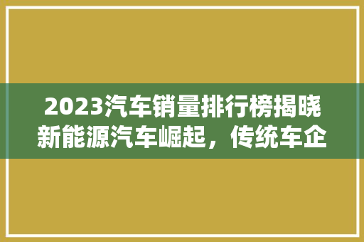 2023汽车销量排行榜揭晓新能源汽车崛起，传统车企面临挑战
