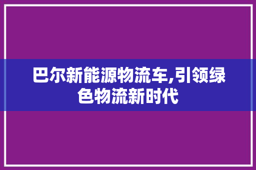 巴尔新能源物流车,引领绿色物流新时代