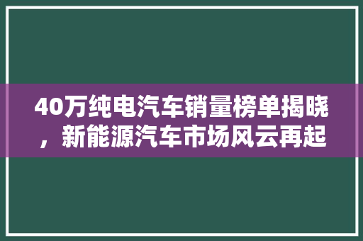 40万纯电汽车销量榜单揭晓，新能源汽车市场风云再起