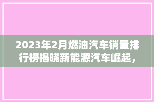 2023年2月燃油汽车销量排行榜揭晓新能源汽车崛起，传统车企面临挑战