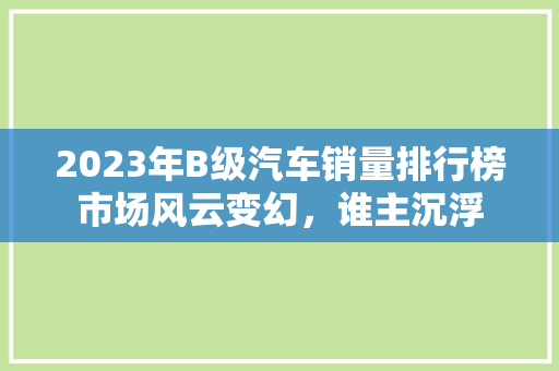 2023年B级汽车销量排行榜市场风云变幻，谁主沉浮