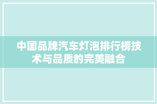 中国品牌汽车灯泡排行榜技术与品质的完美融合
