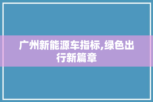 广州新能源车指标,绿色出行新篇章