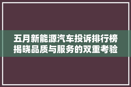 五月新能源汽车投诉排行榜揭晓品质与服务的双重考验