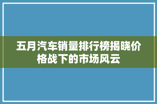 五月汽车销量排行榜揭晓价格战下的市场风云