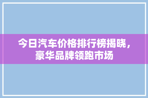 今日汽车价格排行榜揭晓，豪华品牌领跑市场