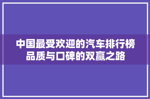 中国最受欢迎的汽车排行榜品质与口碑的双赢之路