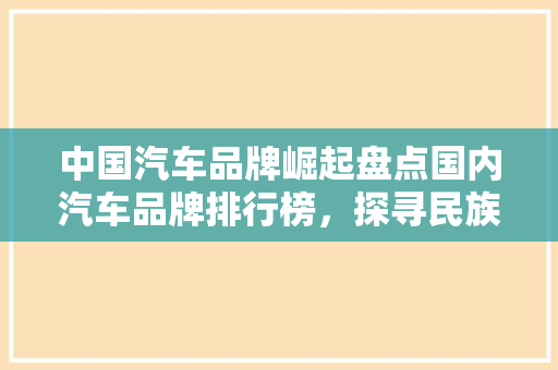 中国汽车品牌崛起盘点国内汽车品牌排行榜，探寻民族品牌发展之路