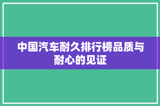 中国汽车耐久排行榜品质与耐心的见证