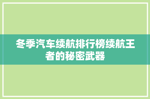 冬季汽车续航排行榜续航王者的秘密武器