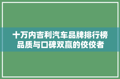 十万内吉利汽车品牌排行榜品质与口碑双赢的佼佼者