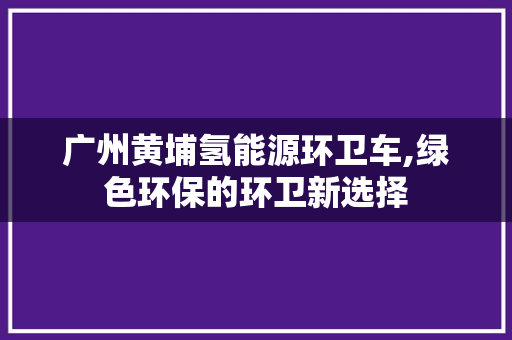 广州黄埔氢能源环卫车,绿色环保的环卫新选择