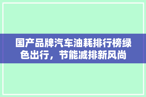 国产品牌汽车油耗排行榜绿色出行，节能减排新风尚