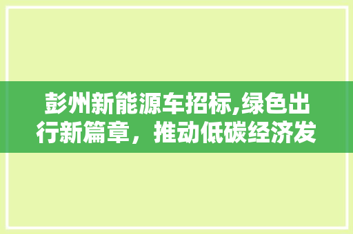 彭州新能源车招标,绿色出行新篇章，推动低碳经济发展
