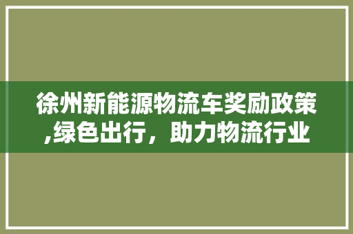 徐州新能源物流车奖励政策,绿色出行，助力物流行业转型