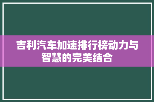 吉利汽车加速排行榜动力与智慧的完美结合