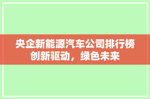 央企新能源汽车公司排行榜创新驱动，绿色未来