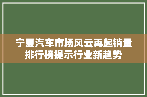 宁夏汽车市场风云再起销量排行榜提示行业新趋势