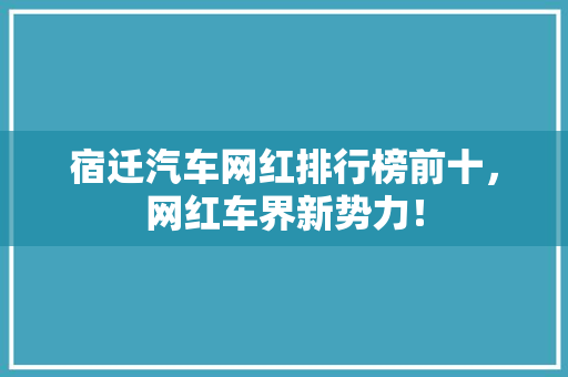 宿迁汽车网红排行榜前十，网红车界新势力！