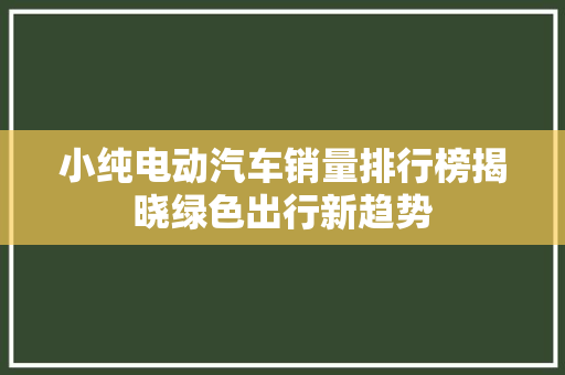 小纯电动汽车销量排行榜揭晓绿色出行新趋势