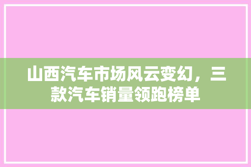 山西汽车市场风云变幻，三款汽车销量领跑榜单