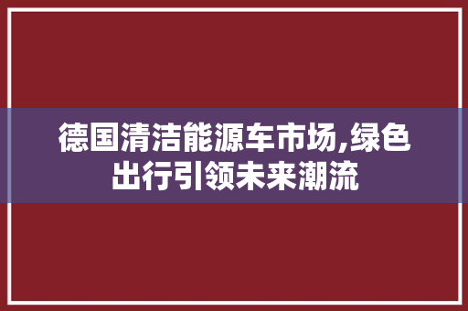 德国清洁能源车市场,绿色出行引领未来潮流
