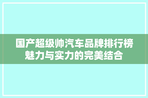 国产超级帅汽车品牌排行榜魅力与实力的完美结合