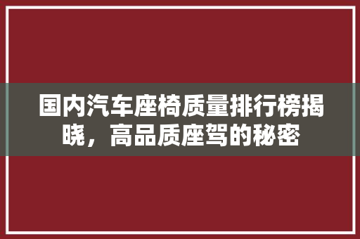 国内汽车座椅质量排行榜揭晓，高品质座驾的秘密