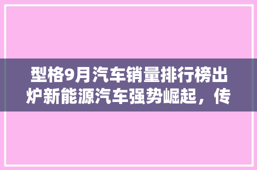 型格9月汽车销量排行榜出炉新能源汽车强势崛起，传统车企面临挑战